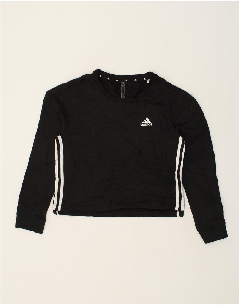 ADIDAS Womens Crop Top Long Sleeve UK 8-10 Small Black Cotton | Vintage Adidas | Thrift | Second-Hand Adidas | Used Clothing | Messina Hembry 