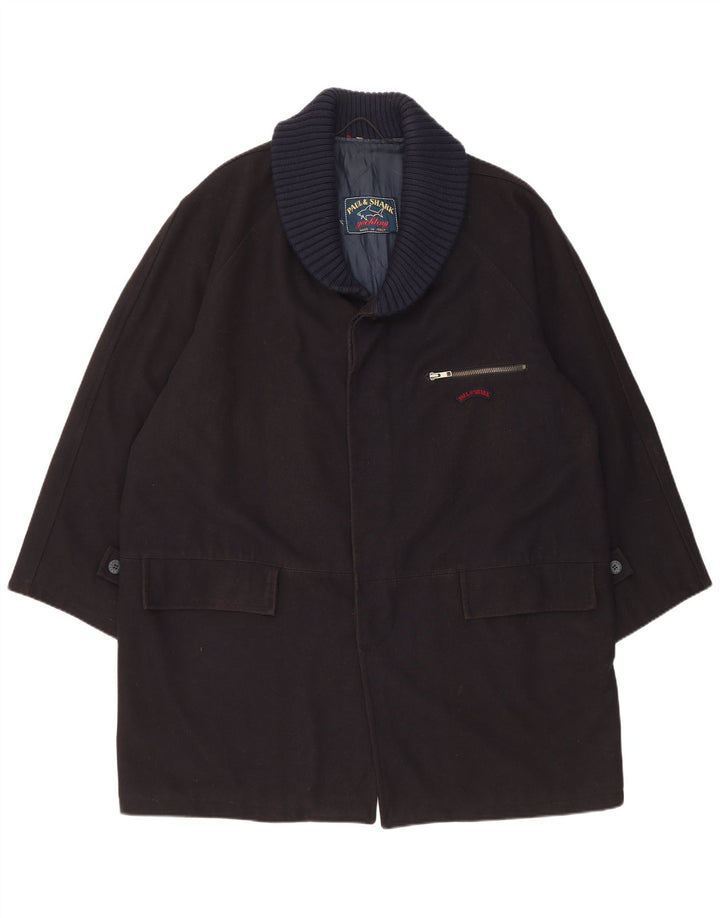 Paul & Shark Mens Overcoat UK 42 XL Navy Blue Wool