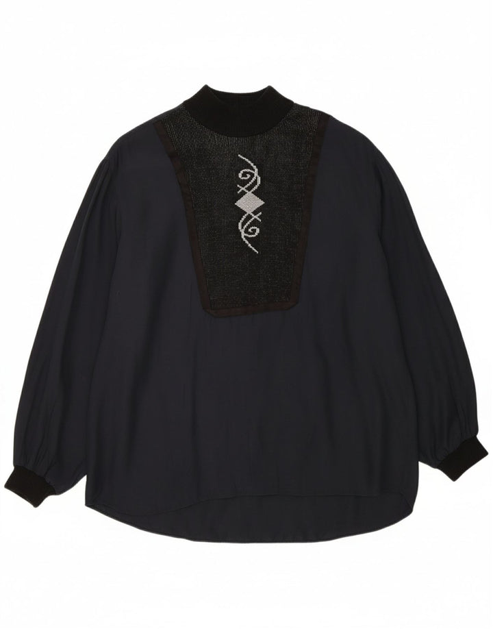VINTAGE Womens Oversized Long Sleeve Blouse Top UK 14 Medium Black Viscose