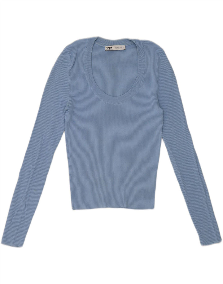 Zara Womens Long Sleeve Top Long Sleeve UK 12 Medium Blue