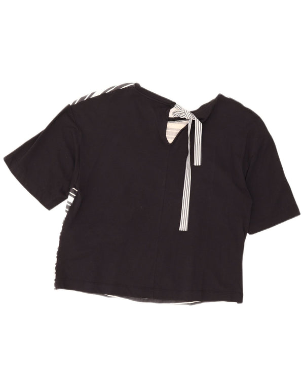 Max&Co. Womens Crop Graphic T-Shirt Top UK 16 Large Black Striped Cotton