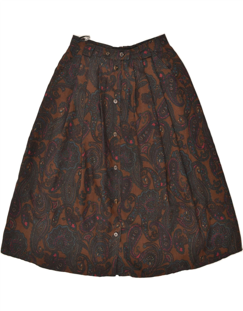 VINTAGE Womens Pleated A-Line Skirt W29 Medium Brown Floral Polyester | Vintage Vintage | Thrift | Second-Hand Vintage | Used Clothing | Messina Hembry 