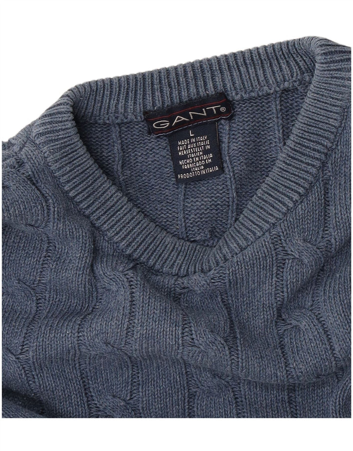 Gant Mens Crew Neck Jumper Sweater Large Blue Cotton