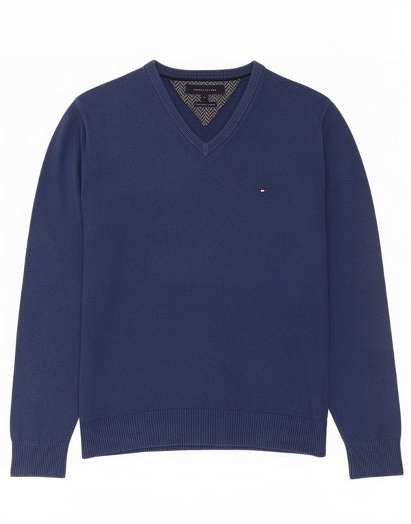 Tommy Hilfiger Mens V-Neck Jumper Sweater Medium Blue Cotton