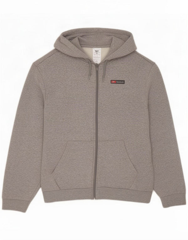 Reebok Mens Zip Hoodie Sweater Small Grey Flecked Cotton