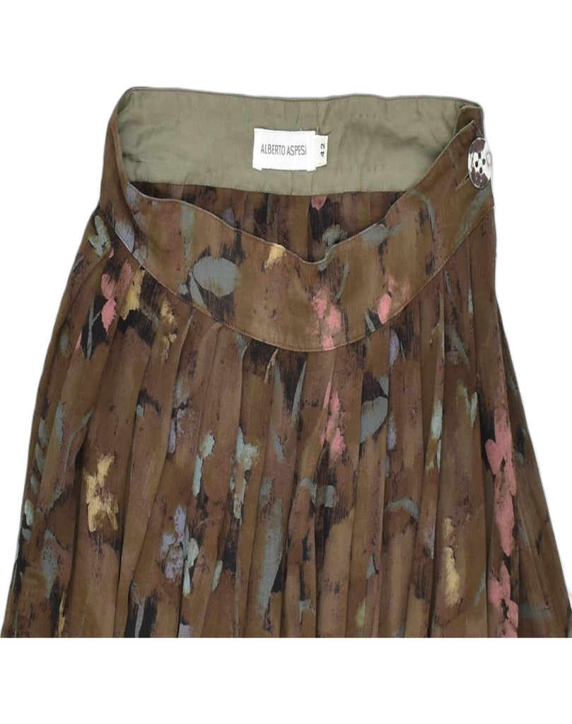 VINTAGE Womens High Waist Pleated Skirt IT 42 Medium W26 Brown Floral | Vintage | Thrift | Second-Hand | Used Clothing | Messina Hembry 