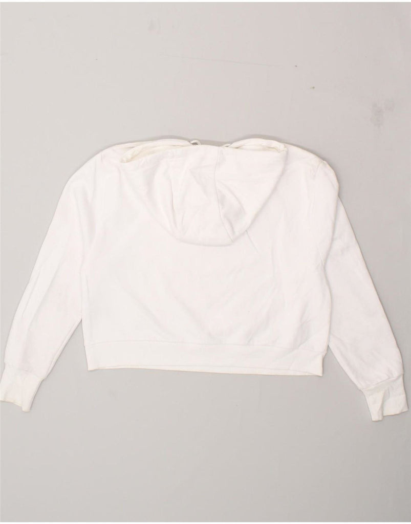 ELLESSE Womens Oversized Crop Graphic Hoodie Jumper UK 8 Small White Vintage Ellesse and Second-Hand Ellesse from Messina Hembry 