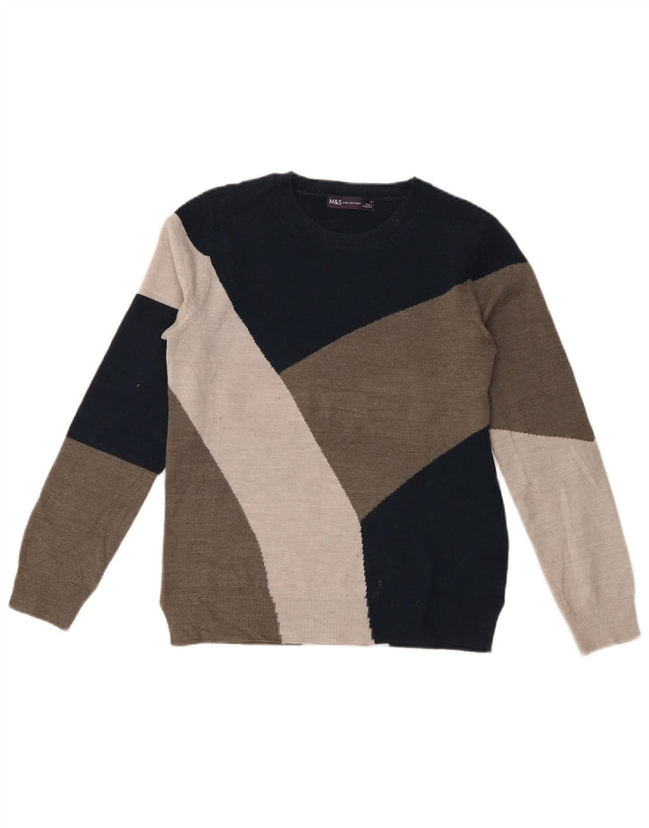Marks & Spencer Womens Crew Neck Jumper Sweater UK 8 Small Grey Colourblock