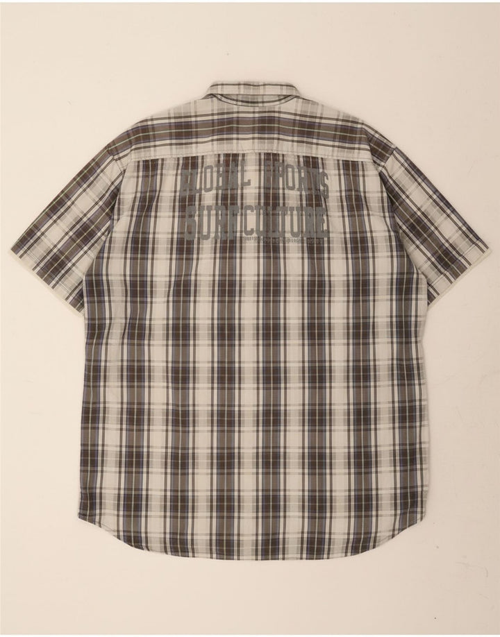 TOM TAILOR Mens Graphic Short Sleeve Shirt 2XL Grey Check Cotton