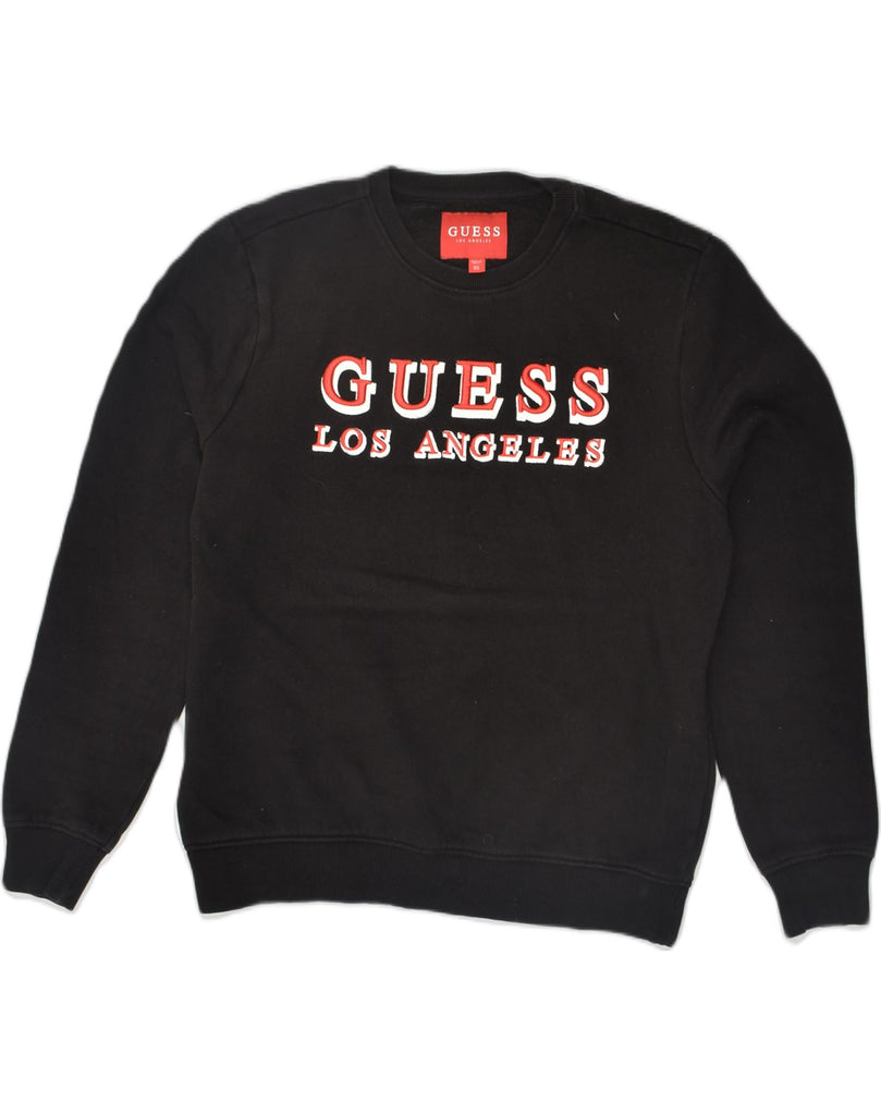 GUESS Womens Oversized Graphic Sweatshirt Jumper UK 6 XS Black | Vintage Guess | Thrift | Second-Hand Guess | Used Clothing | Messina Hembry 