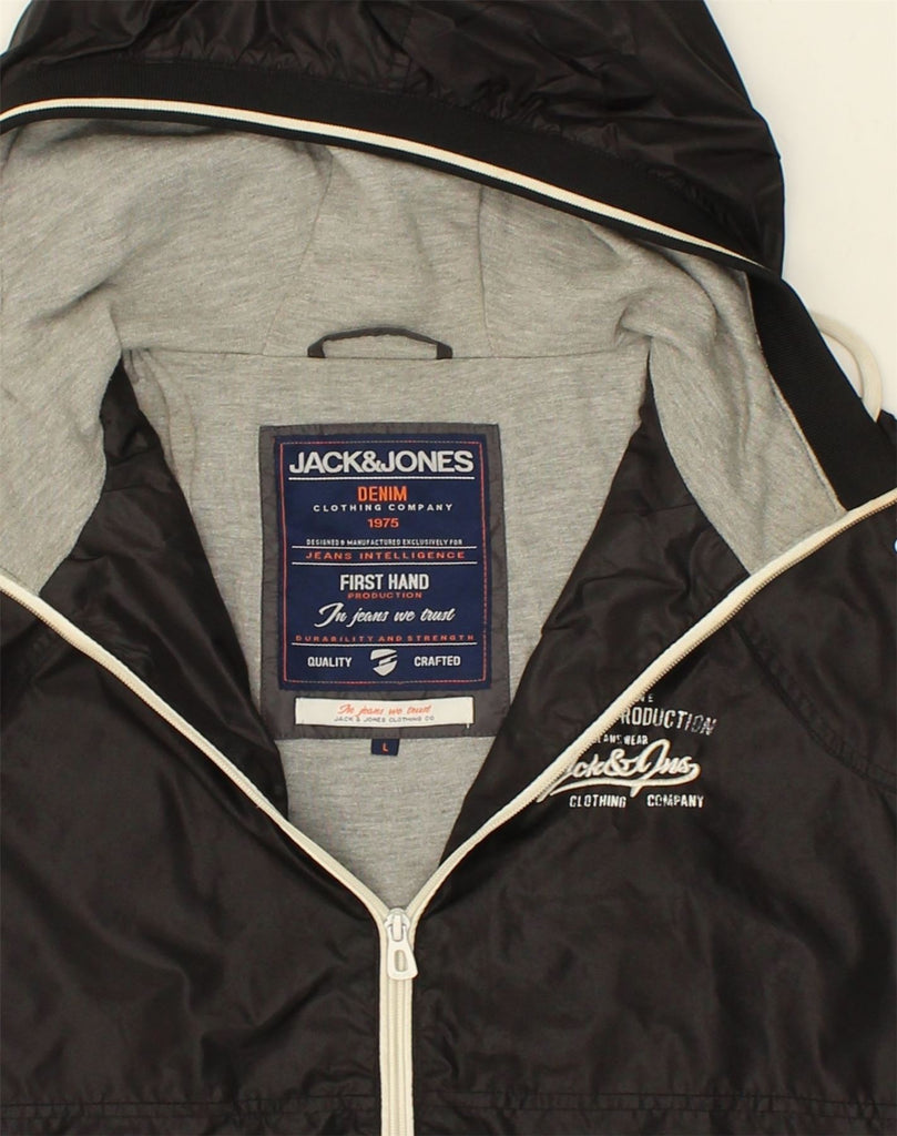 JACK & JONES Mens Hooded Rain Jacket UK 40 Large Black Colourblock | Vintage Jack & Jones | Thrift | Second-Hand Jack & Jones | Used Clothing | Messina Hembry 