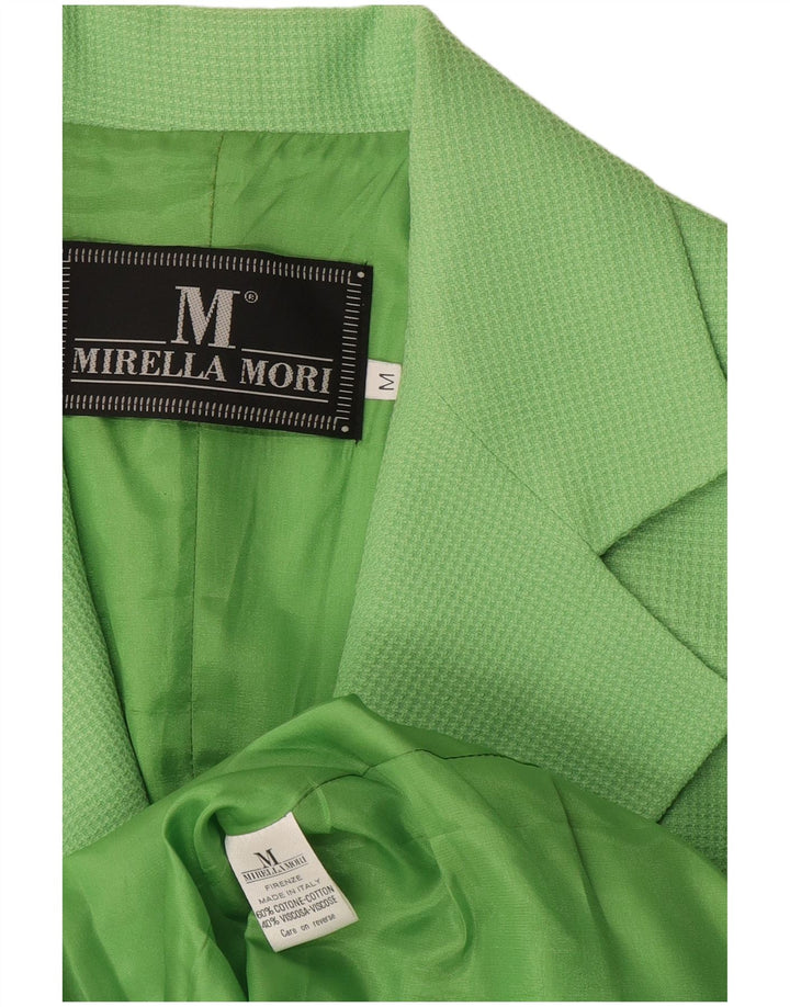 Mirella Mori Womens 3 Button Blazer Jacket UK 14 Medium Green Cotton
