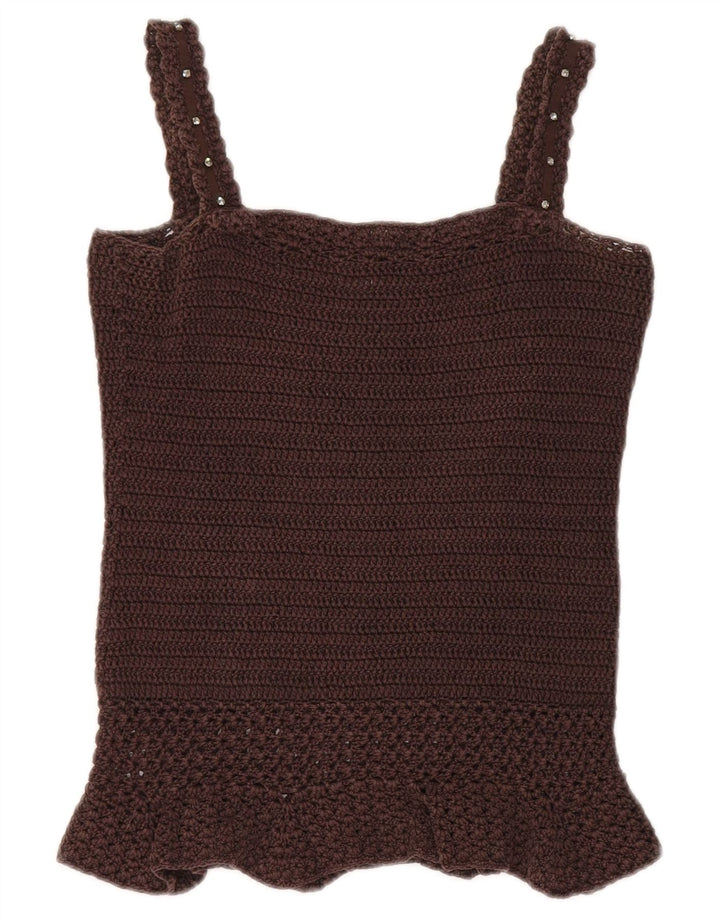 Max & Co. Womens Crop Crochet Cami Top UK 12 Medium Brown