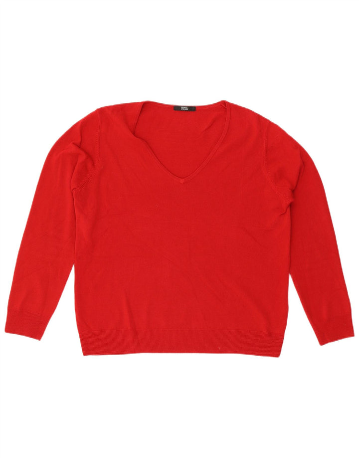 Marks & Spencer Womens V-Neck Jumper Sweater UK 16 Large  Red Acrylic
