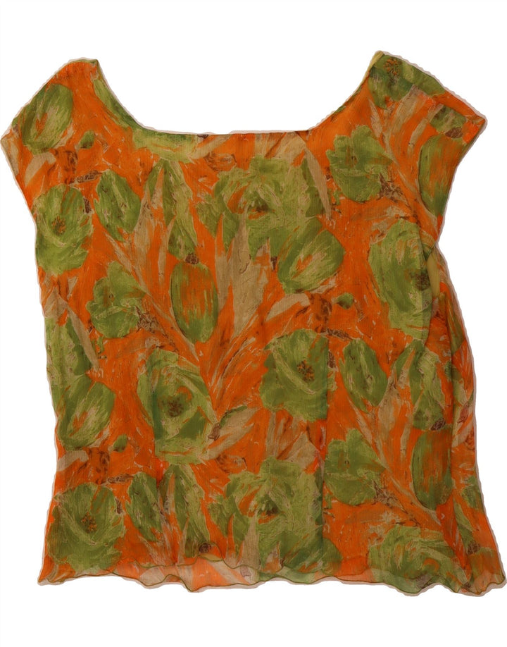 VINTAGE Womens Sleeveless Blouse Top UK 14 Medium Orange Floral Vintage Vintage and Second-Hand Vintage from Messina Hembry 