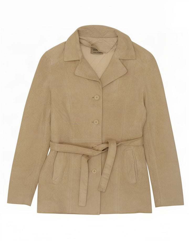 Conbipel Womens Suede Jacket IT 46 Large Beige Leather