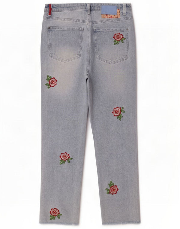 Desigual Womens Straight Jeans EU 38 Medium W28 L27 Blue Floral Cotton