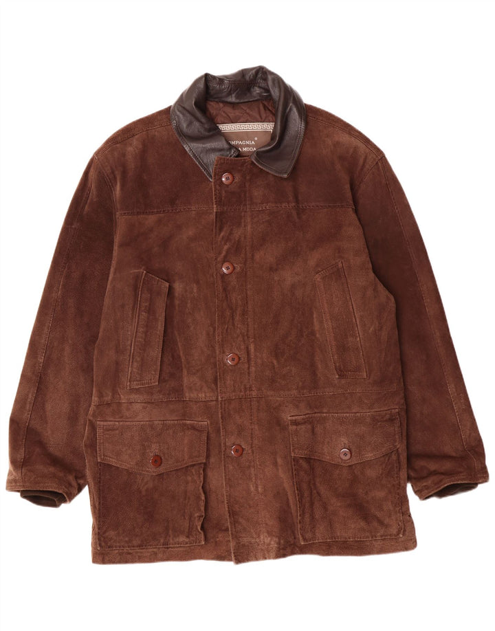 Compagnia Mens Suede Windbreaker Coat IT 50 Large Brown Leather