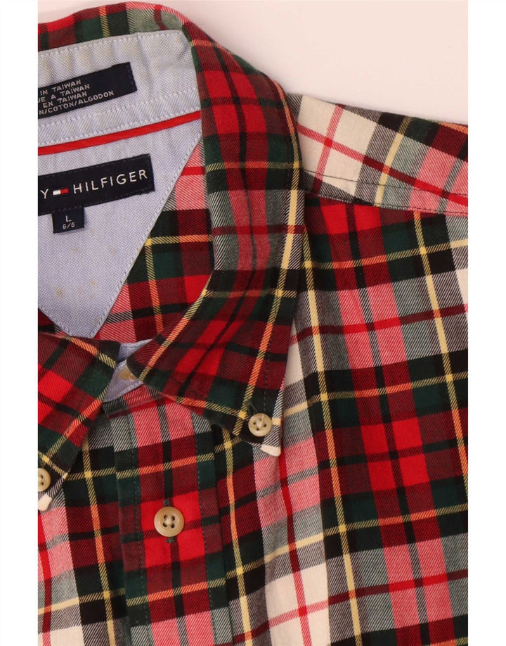 Tommy Hilfiger Mens Flannel Shirt Large Red Check Cotton