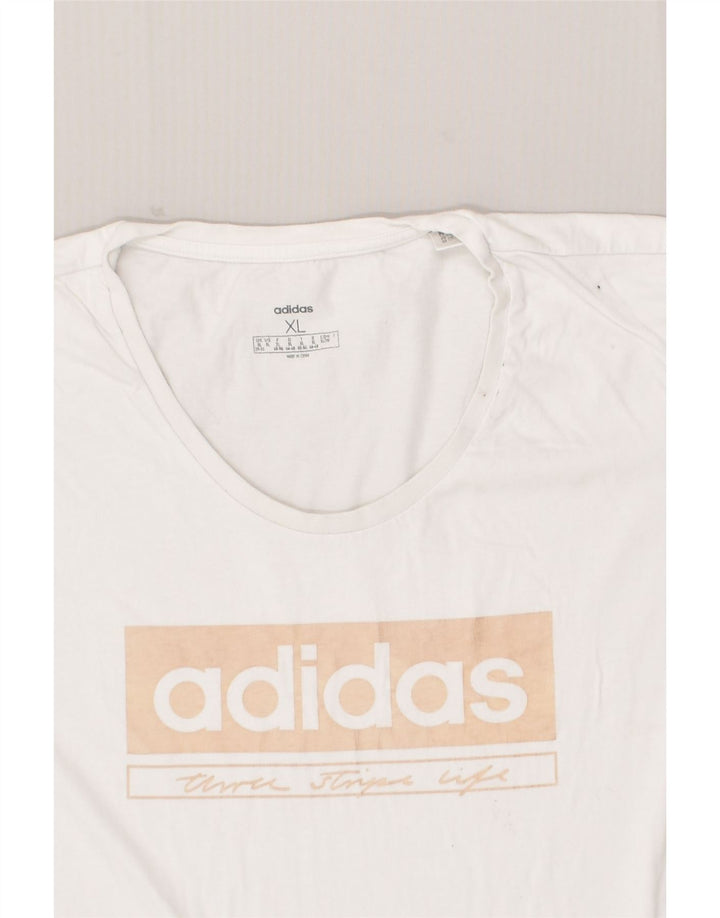 ADIDAS Womens Graphic T-Shirt Top UK 20-22 XL White Cotton | Vintage Adidas | Thrift | Second-Hand Adidas | Used Clothing | Messina Hembry 