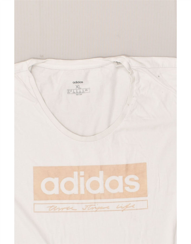 ADIDAS Womens Graphic T-Shirt Top UK 20-22 XL White Cotton | Vintage Adidas | Thrift | Second-Hand Adidas | Used Clothing | Messina Hembry 