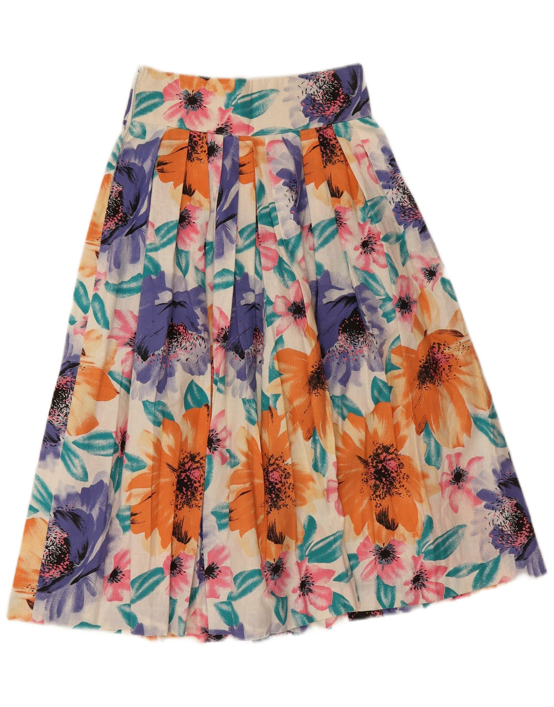 Vintage Womens Pleated Flared Skirt W26 Small Multicoloured Floral