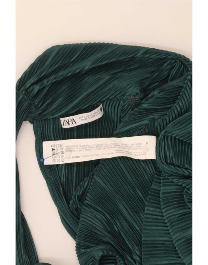 Zara Womens Sleeveless Blouse Top UK 14 Large Green Striped Polyester