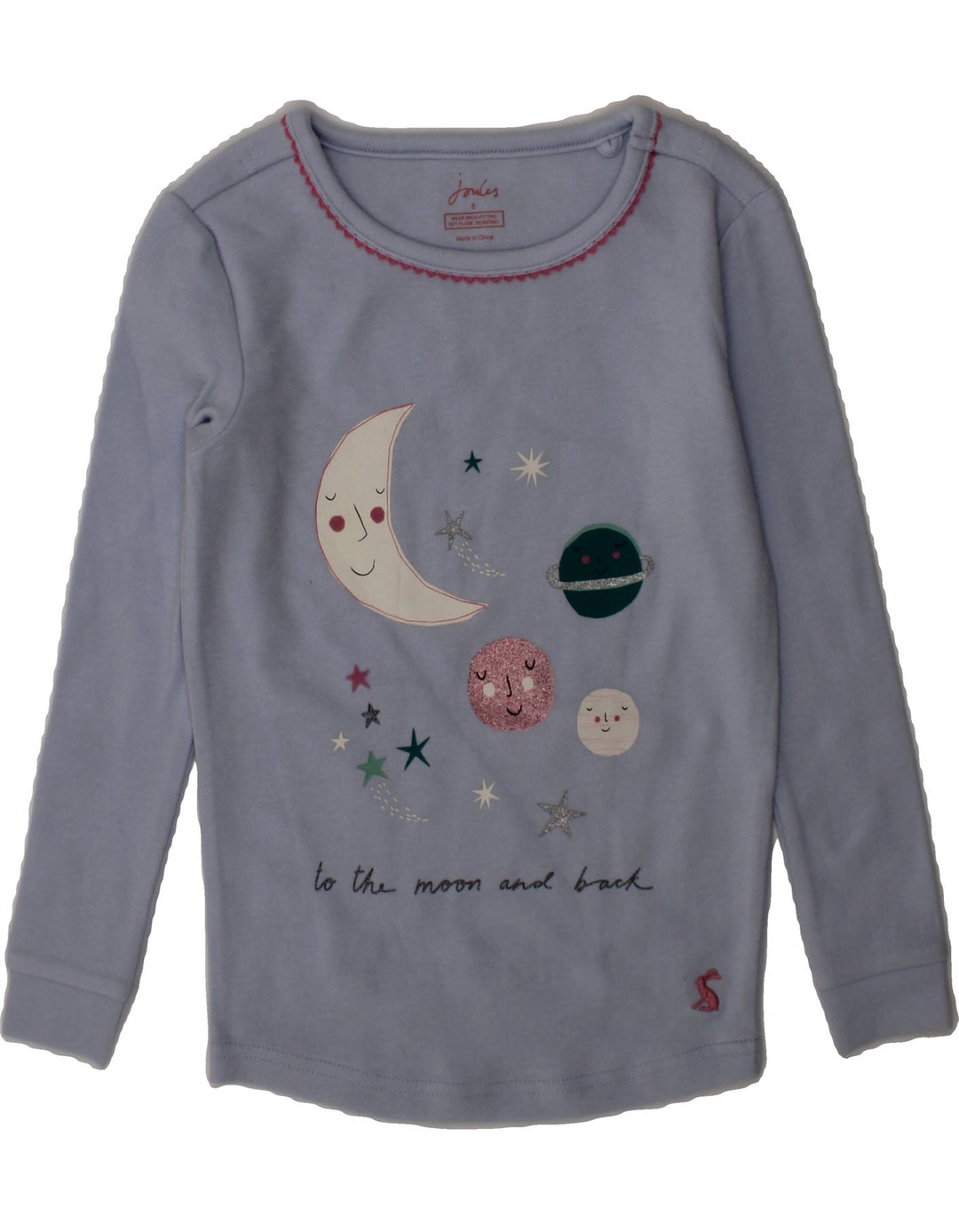 JOULES Girls Graphic Sweatshirt Jumper 5-6 Years Blue Cotton Vintage Joules and Second-Hand Joules from Messina Hembry 