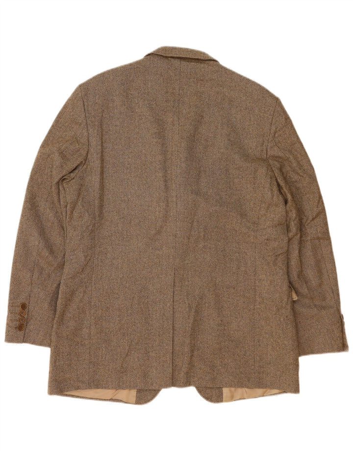 Marks & Spencer Mens 3 Button Blazer Jacket UK 42 Large Brown Herringbone