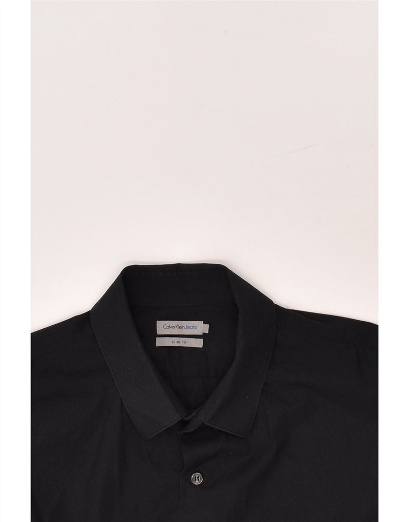 CALVIN KLEIN Mens Slim Fit Shirt Large Black Cotton | Vintage Calvin Klein | Thrift | Second-Hand Calvin Klein | Used Clothing | Messina Hembry 