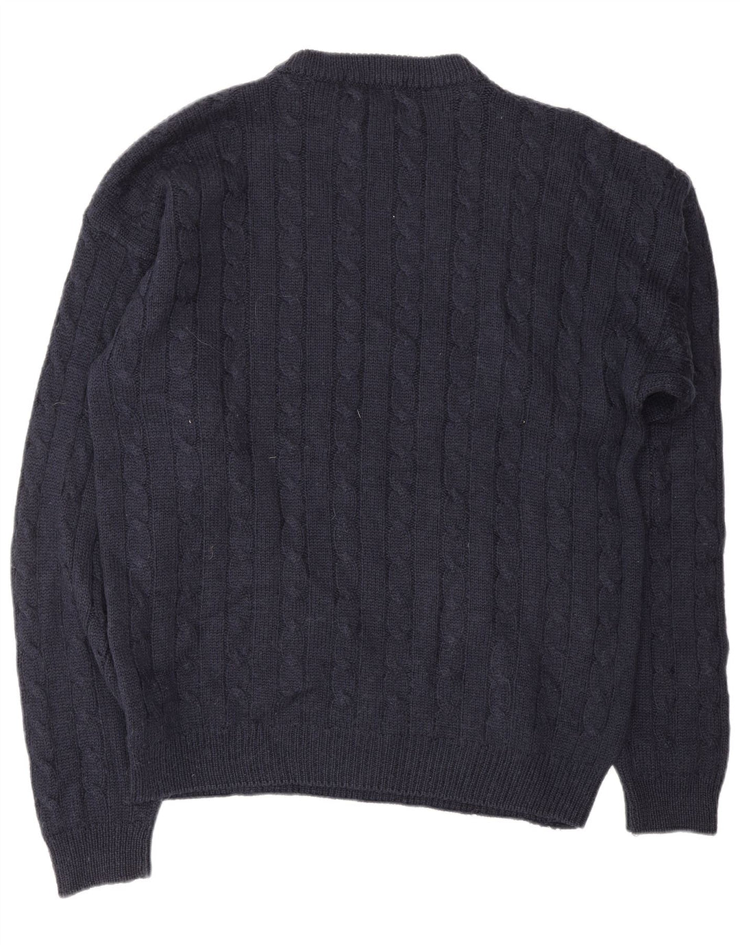 BLANC BLEU Mens Graphic Crew Neck Jumper Sweater Large Navy Blue Winter