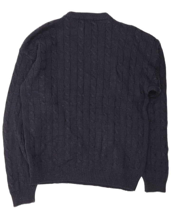 BLANC BLEU Mens Graphic Crew Neck Jumper Sweater Large Navy Blue Winter