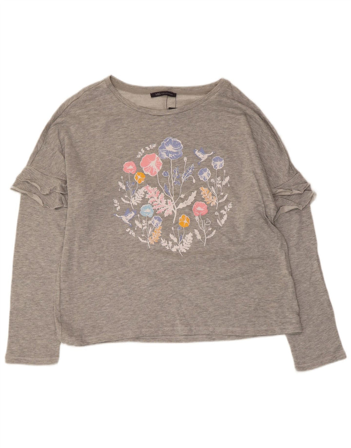 Marks & Spencer Womens Graphic Top Long Sleeve UK 16 Large Grey Floral