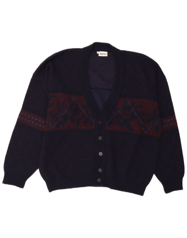 Demiro Mens Cardigan Sweater UK 46 XL Navy Blue Fair Isle Wool