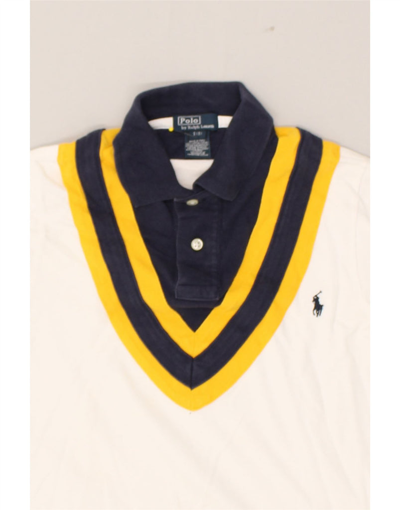 POLO RALPH LAUREN Boys Polo Shirt 7-8 Years Small White Colourblock Cotton | Vintage Polo Ralph Lauren | Thrift | Second-Hand Polo Ralph Lauren | Used Clothing | Messina Hembry 