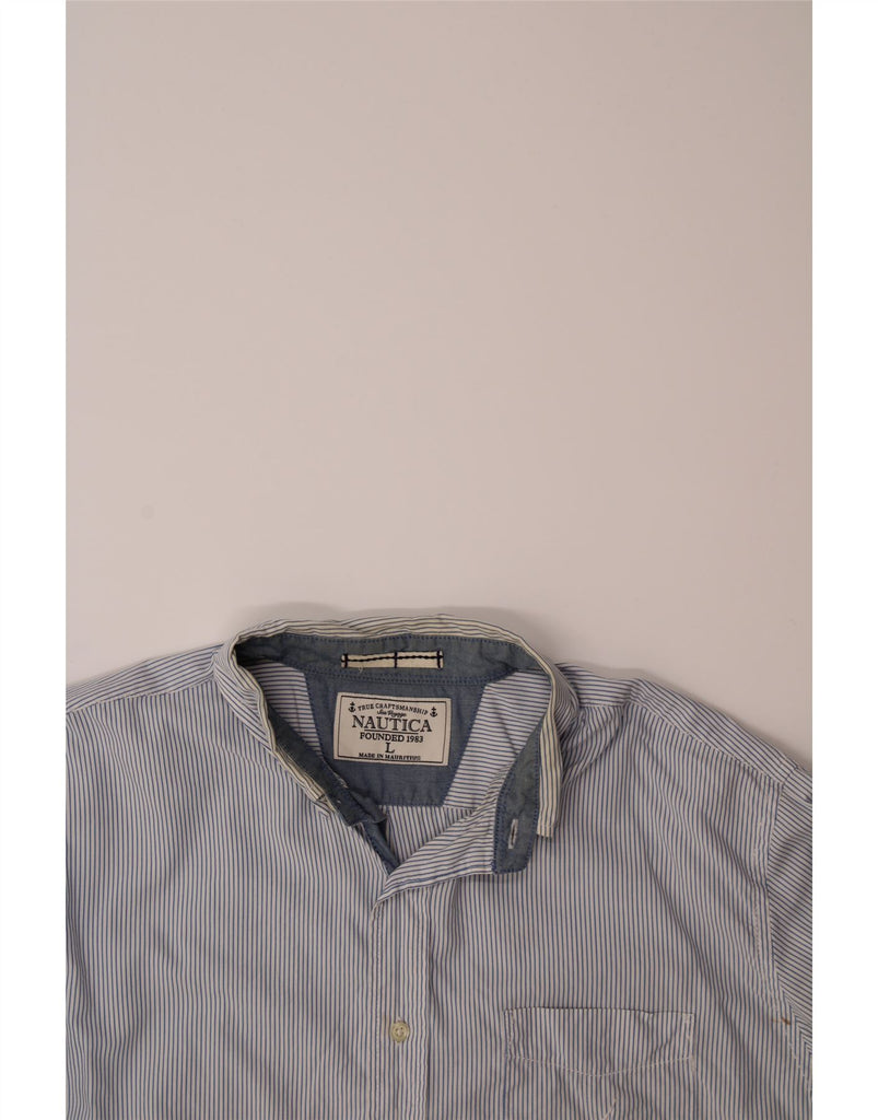 NAUTICA Mens Shirt Large Blue Pinstripe Cotton Vintage Nautica and Second-Hand Nautica from Messina Hembry 