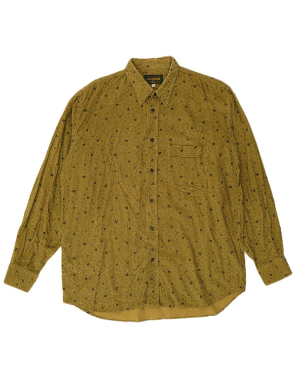 Vintage Mens Corduroy Shirt Large Khaki Floral Cotton