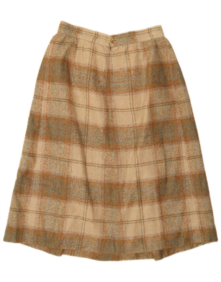 Vintage Womens A-Line Skirt W26 Small  Beige Check Polyester