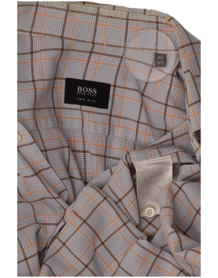 Hugo Boss Mens Shirt Size 15 3/4 40 Medium Blue Check Cotton