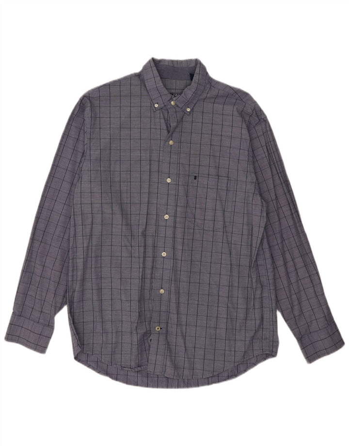 Izod Mens Shirt Large Blue Check Cotton