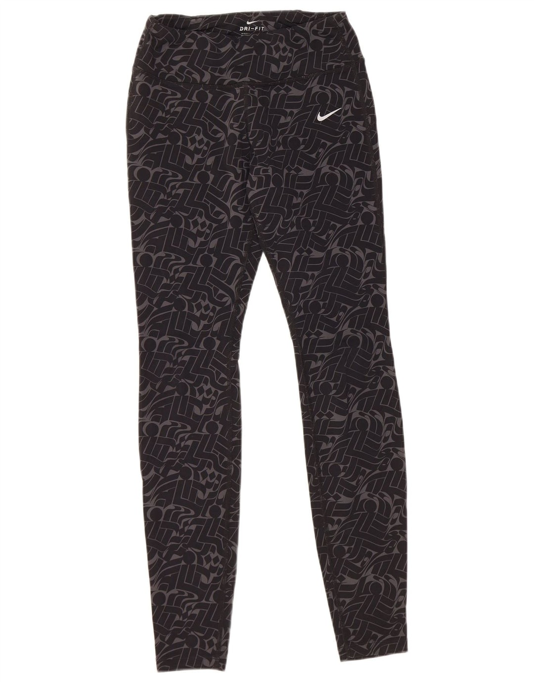 NIKE Womens Dri Fit Leggings UK 8 Small  Black Geometric Nylon