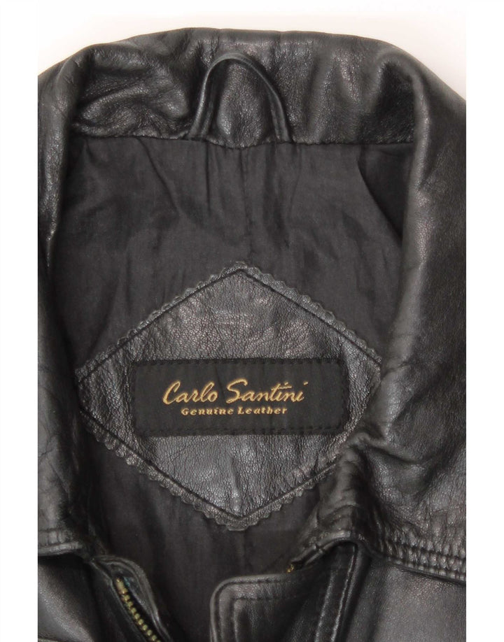 Carlo Santini Mens Leather Jacket UK 36 Small Black