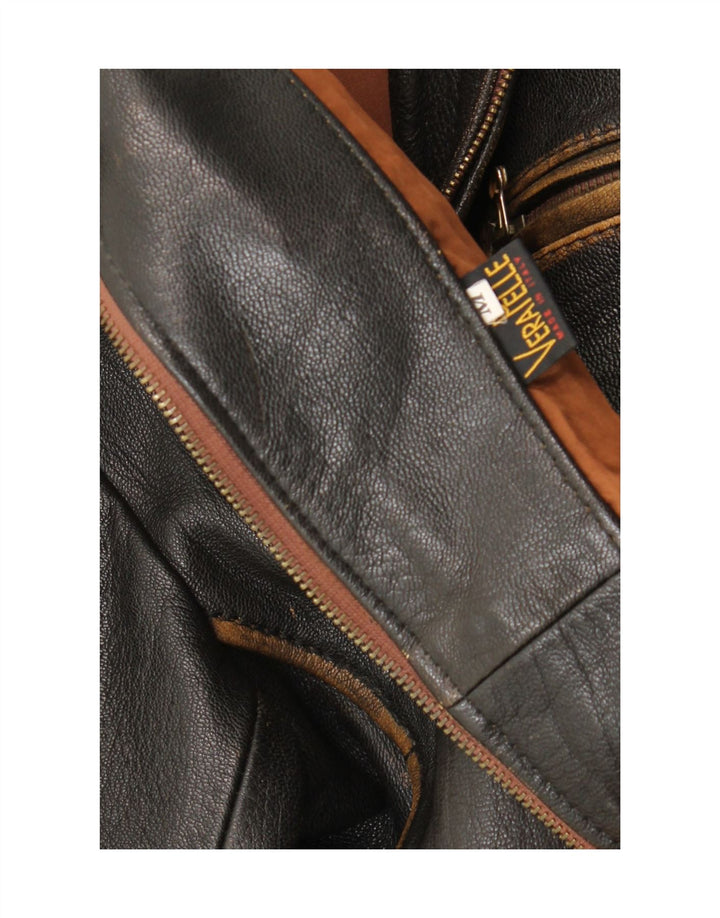 Vintage Mens Loose Fit Bomber Leather Jacket UK 38 Medium Black Leather