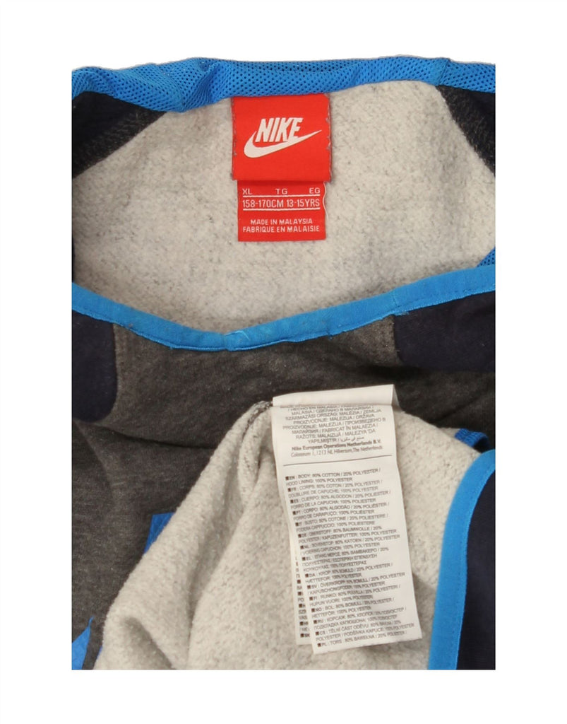 NIKE Boys Graphic Hoodie Jumper 13-14 Years XL  Grey Colourblock Cotton Vintage Nike and Second-Hand Nike from Messina Hembry 