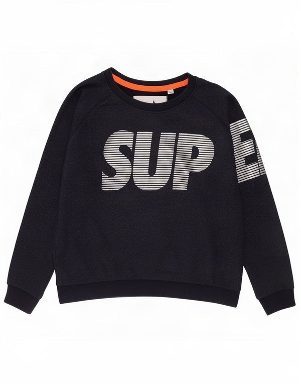 Superdry Womens Graphic Sweatshirt Jumper UK 16 Large Navy Blue Cotton