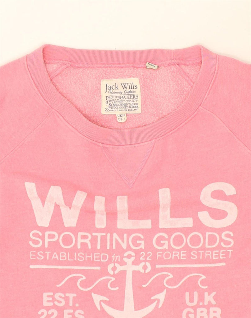 JACK WILLS Womens Graphic Sweatshirt Jumper UK 10 Small  Pink Cotton | Vintage Jack Wills | Thrift | Second-Hand Jack Wills | Used Clothing | Messina Hembry 