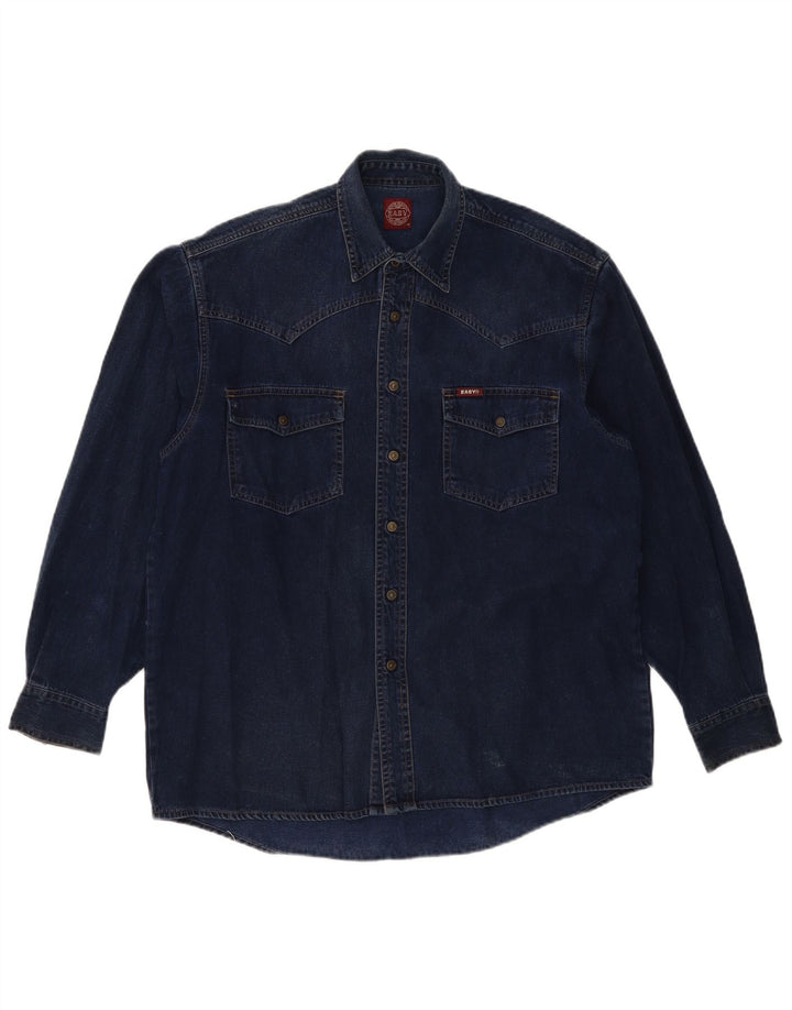 Easy Mens Denim Shirt Medium Navy Blue Cotton
