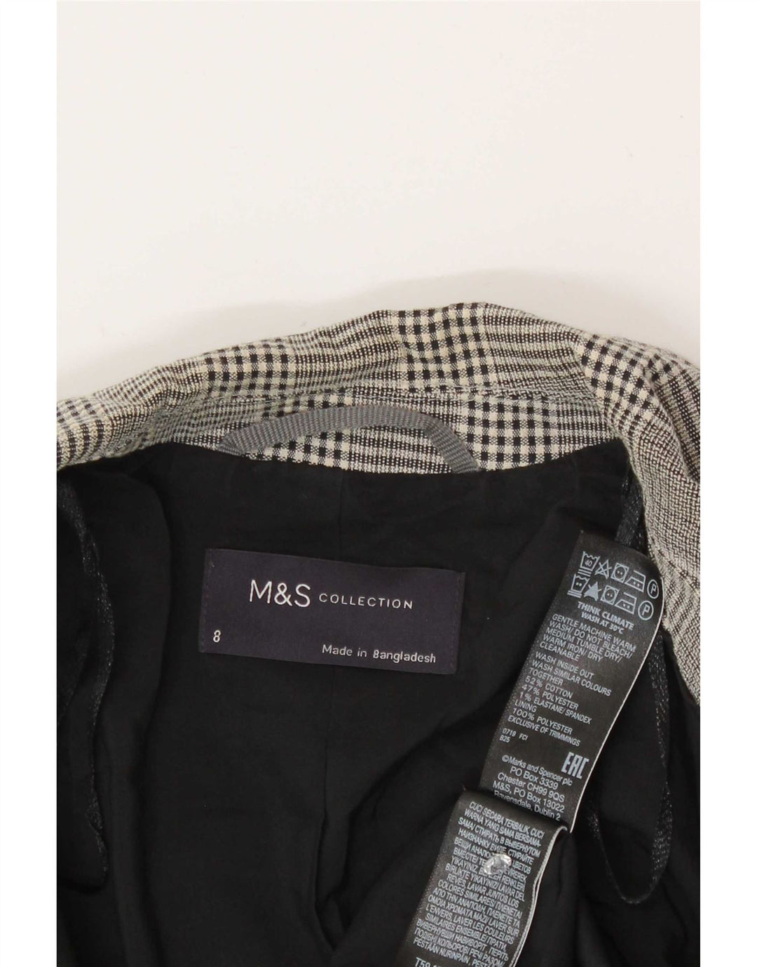 Marks & Spencer Womens 1 Button Blazer Jacket UK 8 Small Grey Check Cotton