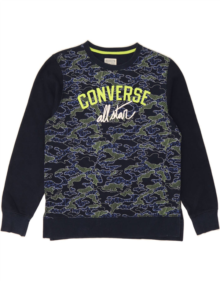 CONVERSE Boys Sweatshirt Jumper 13-14 Years XL  Navy Blue Camouflage Vintage Converse and Second-Hand Converse from Messina Hembry 