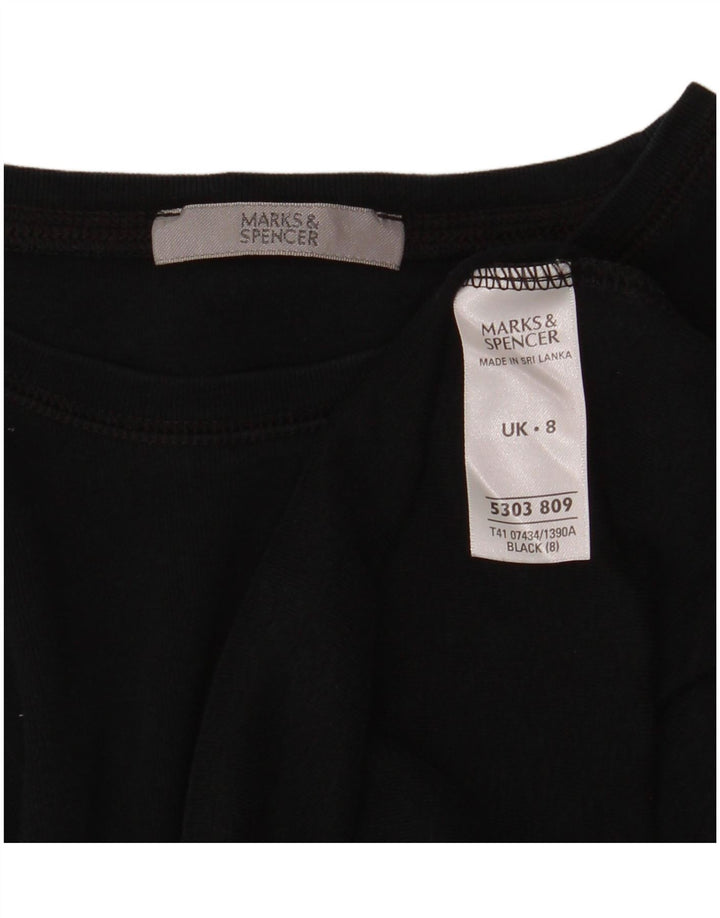 Marks & Spencer Womens Top Long Sleeve UK 8 Small Black Cotton